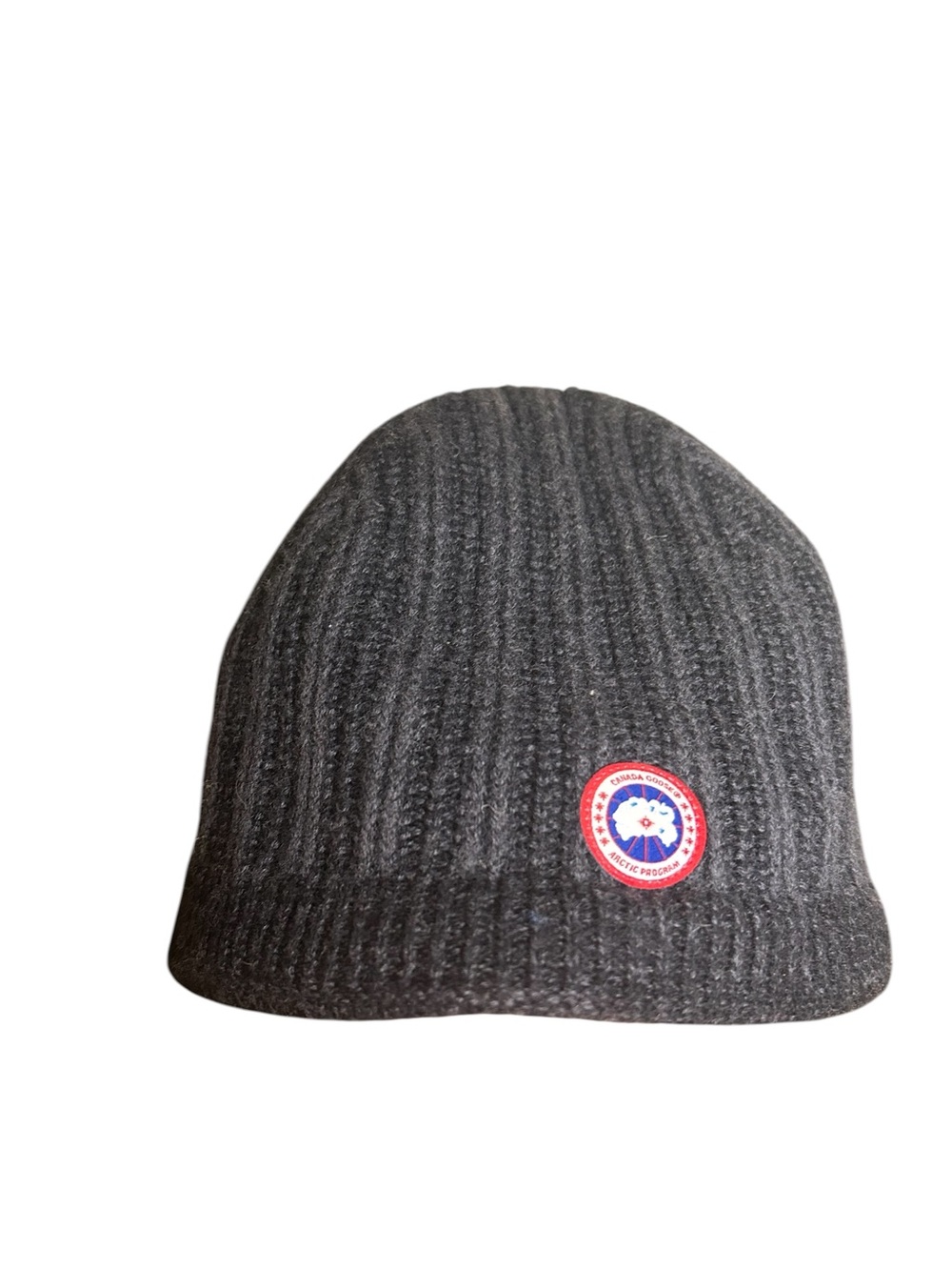 Canada Goose Charcoal Ribbed Knit Beanie with Logo Patch